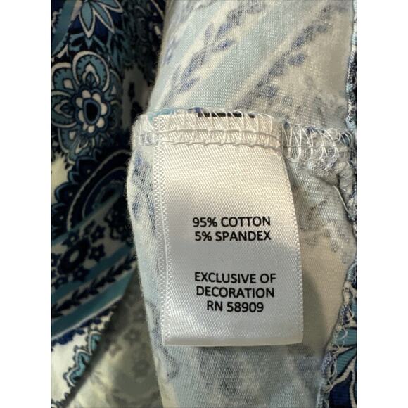 Allison Daley T-Shirts Women’s Floral Embellished Blue White 3/4 Sleeve Sz L - Picture 8 of 9